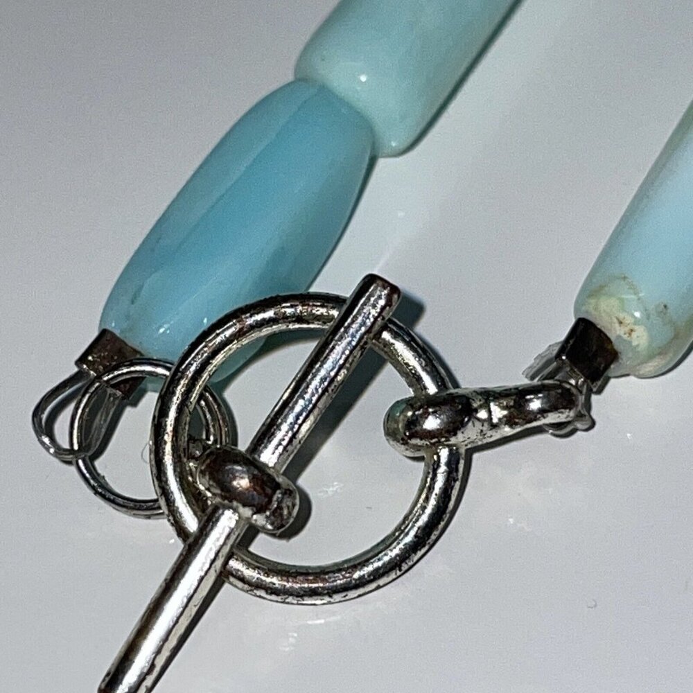 Aqua Peruvian Opal? Tube Beads & Freshwater Pearl Pendant Gemstone Necklace A140 - Picture 14 of 16